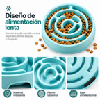 Detalles del diseño del comedero lento turquesa; imagen ilustrativa